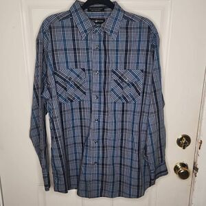 Beverly hills polo club long sleeve plaid blue and gray shirt men's size Xl